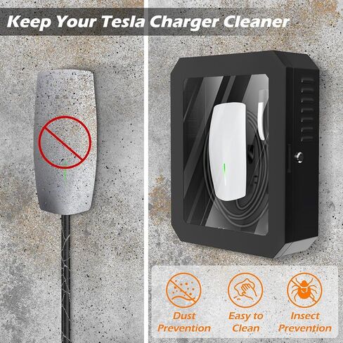 صندوق محطة الشحن لموصل الحائط Tesla Gen 3 وشاحن ChargePoint EV، حامل منظم الكابلات غطاء قفل مقاوم للمطر في الهواء الطلق، مقاوم للثلوج، مقاوم للغبار، مضاد للسرقة، ملحقات شحن المنزل in Kuwait