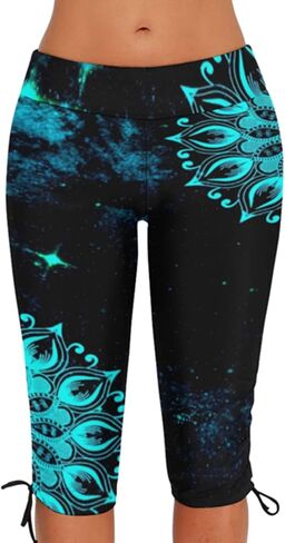 Urchics Womens Plus Size Rash Guard Capris High Waist Swimwear Bottoms Long Swim Shorts Tankini Bottom Swim Lengging in Kuwait