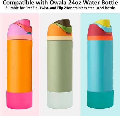 2 Pcs Owala Bottle Boot Silicone Compatible with Owala Kids Water Bottle 14 oz, Owala Rubber Bottom Cover Anti-Slip Protective Sleeve Owala Accessories Pink Green in Saudi Arabia