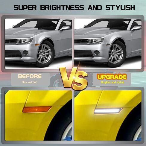 Front Rear Bumper Turn Signals Lights White LED Sidemarker Light Reflector Compatible with Chevy Camaro 2010-2015 Smoked Lens-4Pcs in Saudi Arabia