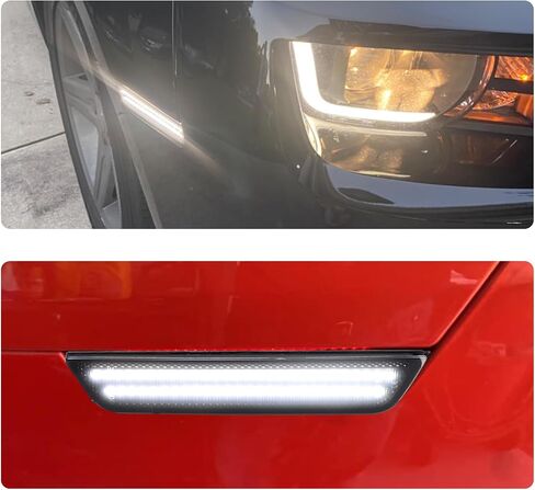 Front Rear Bumper Turn Signals Lights White LED Sidemarker Light Reflector Compatible with Chevy Camaro 2010-2015 Smoked Lens-4Pcs in Saudi Arabia