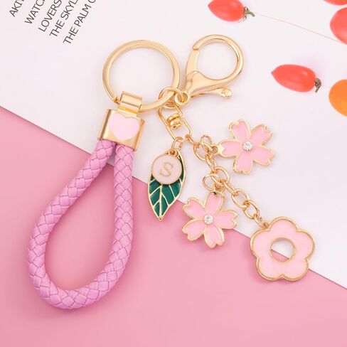LAXPICOL Cute Pink Flower Letter A-Z Keychain for Women Bag Charms Purse Charms For Handbags Alphabet Initial Letter Keychain in Saudi Arabia