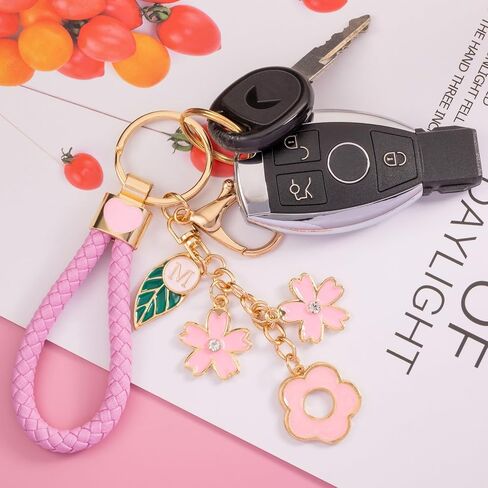LAXPICOL Cute Pink Flower Letter A-Z Keychain for Women Bag Charms Purse Charms For Handbags Alphabet Initial Letter Keychain in Saudi Arabia