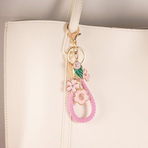 LAXPICOL Cute Pink Flower Letter A-Z Keychain for Women Bag Charms Purse Charms For Handbags Alphabet Initial Letter Keychain in Saudi Arabia