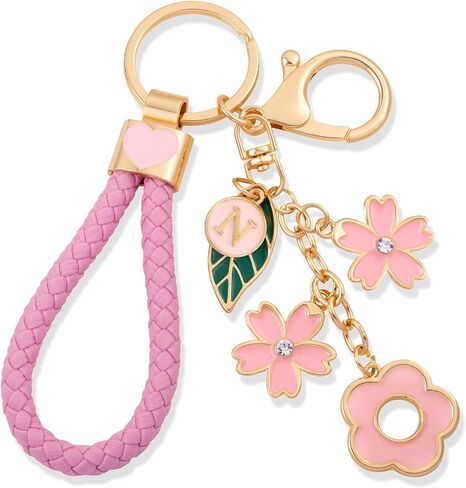 LAXPICOL Cute Pink Flower Letter A-Z Keychain for Women Bag Charms Purse Charms For Handbags Alphabet Initial Letter Keychain in Saudi Arabia