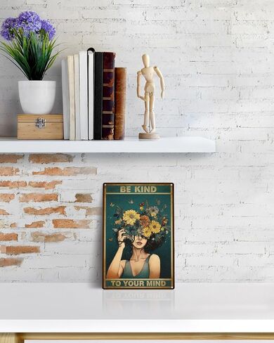ملصق ALKB المعدني العتيق Be Kind to Your Mind هدية للنساء في المكتب وغرفة النوم ديكور جداري مقاس 8x12 بوصة in Kuwait