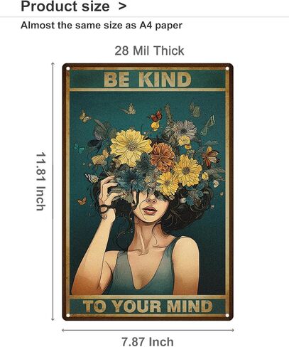 ملصق ALKB المعدني العتيق Be Kind to Your Mind هدية للنساء في المكتب وغرفة النوم ديكور جداري مقاس 8x12 بوصة in Kuwait