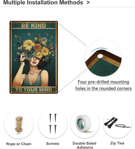 ملصق ALKB المعدني العتيق Be Kind to Your Mind هدية للنساء في المكتب وغرفة النوم ديكور جداري مقاس 8x12 بوصة in Kuwait