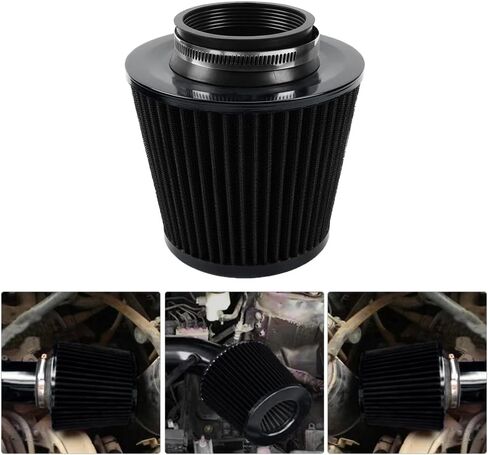 Black 3" Inlet High Flow Clamp-On Cold Air Intake Filter Cleaner 76mm Cone Replacement Dry Air Filter in Kuwait