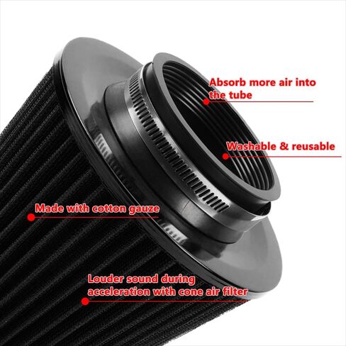 Black 3" Inlet High Flow Clamp-On Cold Air Intake Filter Cleaner 76mm Cone Replacement Dry Air Filter in Kuwait