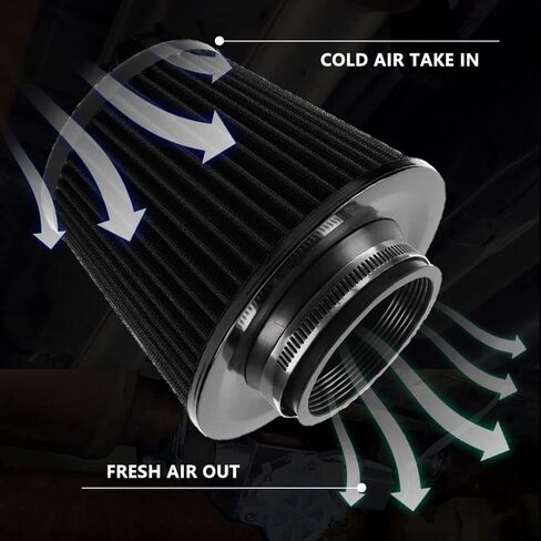 Black 3" Inlet High Flow Clamp-On Cold Air Intake Filter Cleaner 76mm Cone Replacement Dry Air Filter in Kuwait