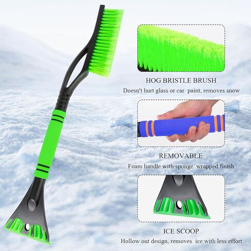 Snow Brush with Ice Scraper for Car, 24" Extendable Snow Brush Scraper with Foam Grip, Scratch Free Snow Brush with Detachable Ice Scraper for Windshield, Car Accessories (Red) in Kuwait