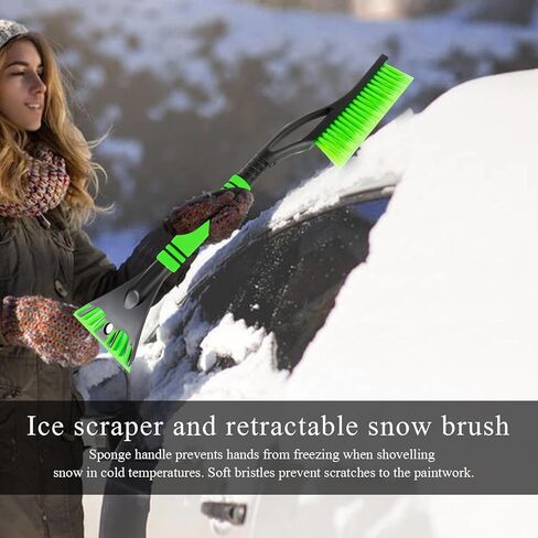 Snow Brush with Ice Scraper for Car, 24" Extendable Snow Brush Scraper with Foam Grip, Scratch Free Snow Brush with Detachable Ice Scraper for Windshield, Car Accessories (Red) in Kuwait