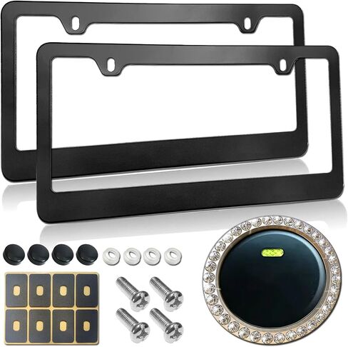 2 Pack License Plate Frames - Matte Black Stainless Steel Car Tag Holders 2 Hole, for Vehicle Front & Rear Plates,with mounting Hardware-Screws, Caps, Rust/Rattle Proof Pads in Saudi Arabia