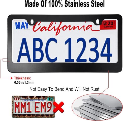 2 Pack License Plate Frames - Matte Black Stainless Steel Car Tag Holders 2 Hole, for Vehicle Front & Rear Plates,with mounting Hardware-Screws, Caps, Rust/Rattle Proof Pads in Saudi Arabia