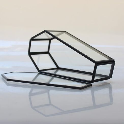 Small Glass Coffin Display Box Gold Gothic Halloween Jewelry Box Copper Vintage Glass Lidded Box Mini Glass Casket Box Display Terrarium with Lid for Home Decor in Saudi Arabia