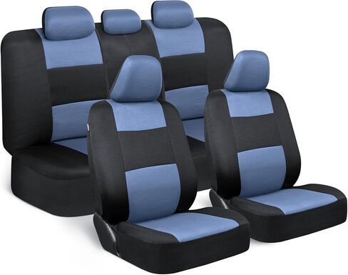 BDK PolyPro Car Seat Covers Full Set in Blue Gray on Black, Front and Rear Split Bench Seat Covers for Cars, Easy to Install Car Seat Cover Set, Car Accessories for Auto Trucks Van SUV - Blue Gray in Saudi Arabia