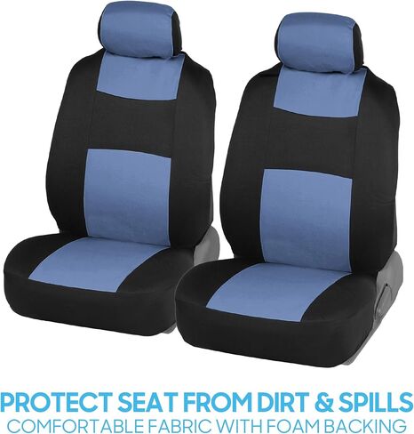BDK PolyPro Car Seat Covers Full Set in Blue Gray on Black, Front and Rear Split Bench Seat Covers for Cars, Easy to Install Car Seat Cover Set, Car Accessories for Auto Trucks Van SUV - Blue Gray in Saudi Arabia