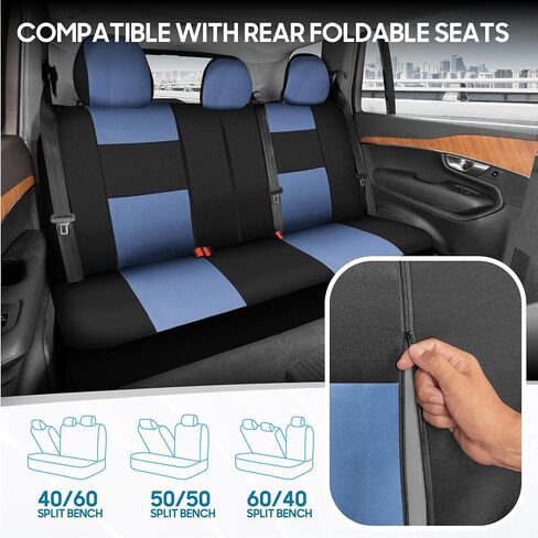 BDK PolyPro Car Seat Covers Full Set in Blue Gray on Black, Front and Rear Split Bench Seat Covers for Cars, Easy to Install Car Seat Cover Set, Car Accessories for Auto Trucks Van SUV - Blue Gray in Saudi Arabia