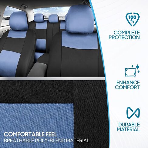 BDK PolyPro Car Seat Covers Full Set in Blue Gray on Black, Front and Rear Split Bench Seat Covers for Cars, Easy to Install Car Seat Cover Set, Car Accessories for Auto Trucks Van SUV - Blue Gray in Saudi Arabia