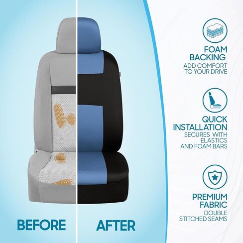 BDK PolyPro Car Seat Covers Full Set in Blue Gray on Black, Front and Rear Split Bench Seat Covers for Cars, Easy to Install Car Seat Cover Set, Car Accessories for Auto Trucks Van SUV - Blue Gray in Saudi Arabia