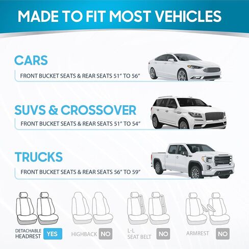 BDK PolyPro Car Seat Covers Full Set in Blue Gray on Black, Front and Rear Split Bench Seat Covers for Cars, Easy to Install Car Seat Cover Set, Car Accessories for Auto Trucks Van SUV - Blue Gray in Saudi Arabia