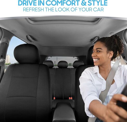 BDK PolyPro Car Seat Covers Full Set in Blue Gray on Black, Front and Rear Split Bench Seat Covers for Cars, Easy to Install Car Seat Cover Set, Car Accessories for Auto Trucks Van SUV - Blue Gray in Saudi Arabia