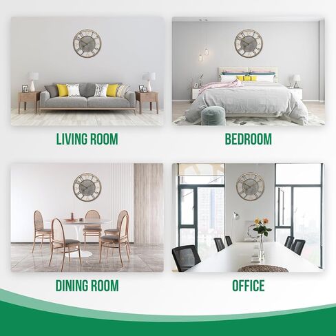 Large Wall Clock 16 Inch Grey Arabic Numerals Wooden Clock Battery Operated Silent Non-Ticking Decor Clock Modern Round Oversize Wall Clocks for Home, Hotel, Office, Bedroom (Grey, 16inch) in Saudi Arabia