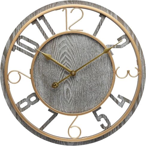 Large Wall Clock 16 Inch Grey Arabic Numerals Wooden Clock Battery Operated Silent Non-Ticking Decor Clock Modern Round Oversize Wall Clocks for Home, Hotel, Office, Bedroom (Grey, 16inch) in Saudi Arabia