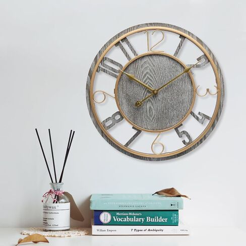 Large Wall Clock 16 Inch Grey Arabic Numerals Wooden Clock Battery Operated Silent Non-Ticking Decor Clock Modern Round Oversize Wall Clocks for Home, Hotel, Office, Bedroom (Grey, 16inch) in Saudi Arabia