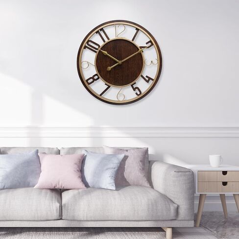 Large Wall Clock 16 Inch Grey Arabic Numerals Wooden Clock Battery Operated Silent Non-Ticking Decor Clock Modern Round Oversize Wall Clocks for Home, Hotel, Office, Bedroom (Grey, 16inch) in Saudi Arabia