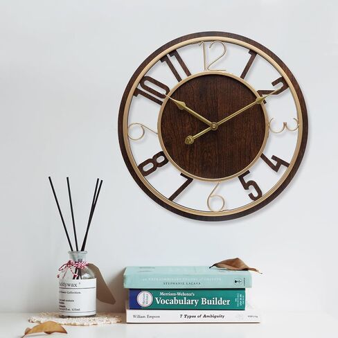 Large Wall Clock 16 Inch Grey Arabic Numerals Wooden Clock Battery Operated Silent Non-Ticking Decor Clock Modern Round Oversize Wall Clocks for Home, Hotel, Office, Bedroom (Grey, 16inch) in Saudi Arabia