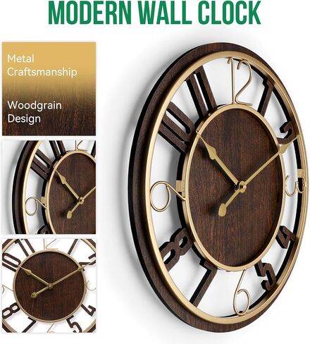 Large Wall Clock 16 Inch Grey Arabic Numerals Wooden Clock Battery Operated Silent Non-Ticking Decor Clock Modern Round Oversize Wall Clocks for Home, Hotel, Office, Bedroom (Grey, 16inch) in Saudi Arabia