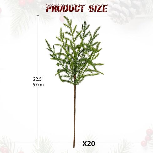 Briful 20PCS Christmas Norfolk Pine Branches Real Touch Norfolk Pine Stems DIY Crafts Artificial Christmas Norfolk Pine Branches for Xmas Garland Wreaths Indoor Outdoor Decor(22.5 Inches) in Kuwait