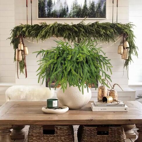 Briful 20PCS Christmas Norfolk Pine Branches Real Touch Norfolk Pine Stems DIY Crafts Artificial Christmas Norfolk Pine Branches for Xmas Garland Wreaths Indoor Outdoor Decor(22.5 Inches) in Kuwait