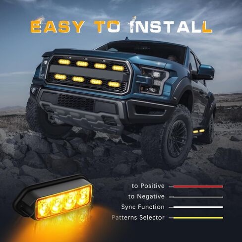 2-Pack Amber Strobe Lights Grille Lamp Surface Mount Flashing Lights LED Emmergency Warning Lights Compatible for Trucks Vehicles Police Motorcycle Drone Aircraft Bike(Amber) in Kuwait