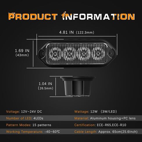 2-Pack Amber Strobe Lights Grille Lamp Surface Mount Flashing Lights LED Emmergency Warning Lights Compatible for Trucks Vehicles Police Motorcycle Drone Aircraft Bike(Amber) in Kuwait