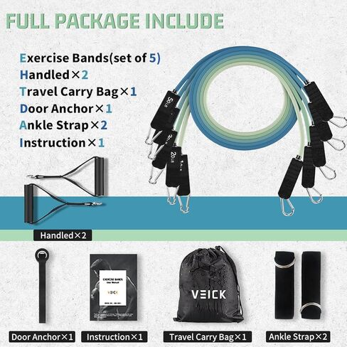 VEICK Resistance Bands, Exercise Bands, Workout Bands, Resistance Bands for Working Out with Handles for Men and Women, Exercising Bands for Fitness Weights Work Out at Home in Kuwait