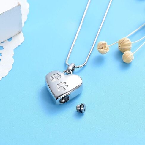 Imrsanl Pet Cremation Jewelry for Ashes Necklace Stainless Steel Paw Print Heart Urn Necklaces for Women Men Memorial Keepsake Jewelry in Saudi Arabia