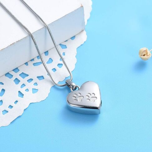 Imrsanl Pet Cremation Jewelry for Ashes Necklace Stainless Steel Paw Print Heart Urn Necklaces for Women Men Memorial Keepsake Jewelry in Saudi Arabia