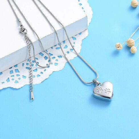 Imrsanl Pet Cremation Jewelry for Ashes Necklace Stainless Steel Paw Print Heart Urn Necklaces for Women Men Memorial Keepsake Jewelry in Saudi Arabia