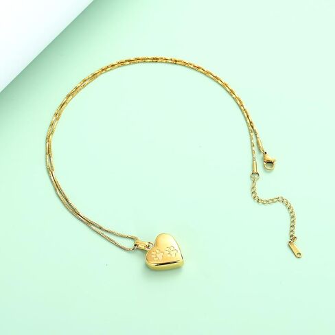 Imrsanl Pet Cremation Jewelry for Ashes Necklace Stainless Steel Paw Print Heart Urn Necklaces for Women Men Memorial Keepsake Jewelry in Saudi Arabia