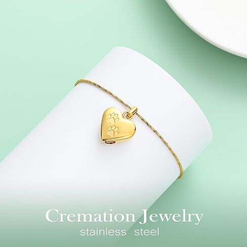 Imrsanl Pet Cremation Jewelry for Ashes Necklace Stainless Steel Paw Print Heart Urn Necklaces for Women Men Memorial Keepsake Jewelry in Saudi Arabia