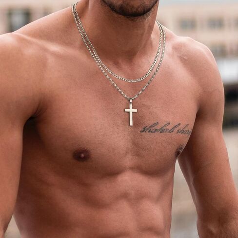 LUXEJEW Cross Necklace for Men - Gold Silver Black Stainless Steel Cross Chain Necklace for Men Boys Layered Cuban Link Chain Box Chain Cross Pendant Necklace Mens Jewelry Gifts 16 18 20 22 24 Inch in Saudi Arabia