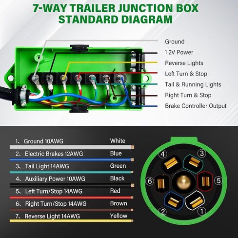 7 Pin Trailer Wiring Harness Kit 6FT, Pure Copper 7 Pin Trailer Plug with 7 Gang Trailer Wire Junction Box, Heavy Duty 7 Way Trailer Plug and Trailer Junction Box 7 Pole Waterproof (6Feet) in Kuwait