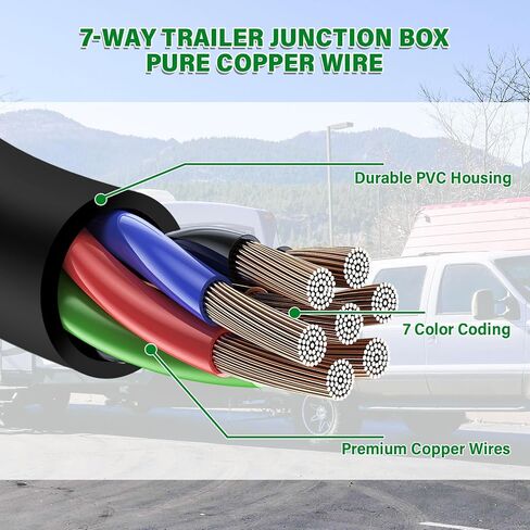 7 Pin Trailer Wiring Harness Kit 6FT, Pure Copper 7 Pin Trailer Plug with 7 Gang Trailer Wire Junction Box, Heavy Duty 7 Way Trailer Plug and Trailer Junction Box 7 Pole Waterproof (6Feet) in Kuwait