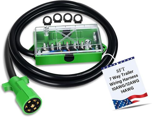 7 Pin Trailer Wiring Harness Kit 6FT, Pure Copper 7 Pin Trailer Plug with 7 Gang Trailer Wire Junction Box, Heavy Duty 7 Way Trailer Plug and Trailer Junction Box 7 Pole Waterproof (6Feet) in Kuwait