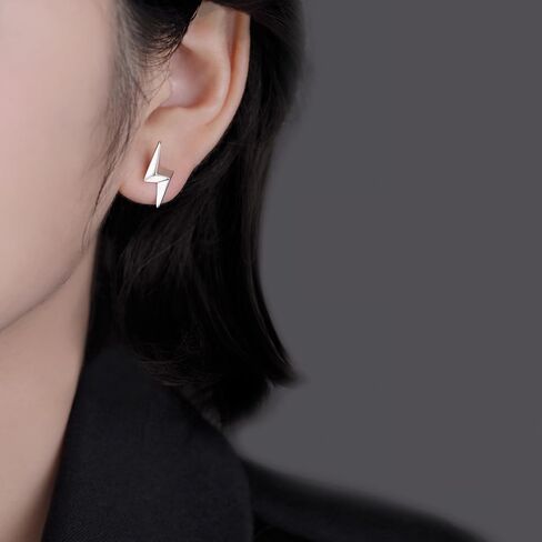 Reffeer Solid 925 Sterling Silver Lightning Earrings Stud for Women Teens Lightning Bolt Studs Earrings Minimalist Post Stud Earrings in Kuwait