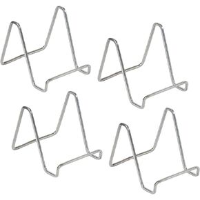TRIPAR 4-Pack 4-Inch Metal Silver Painted Square Book Holder/Stand, Wire Mini Easel, Small Photo Stands for Table, Display for Picture Frames, Plaques & Plates