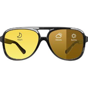 Goiteia Oversized Photochromic Day and Night Driving Glasses,Headlight Yellow Glasses for Big Head,Non-breakable Lightweight TR90 Large Frame,70s Vintage Retro Style Sunglasses for Women Men